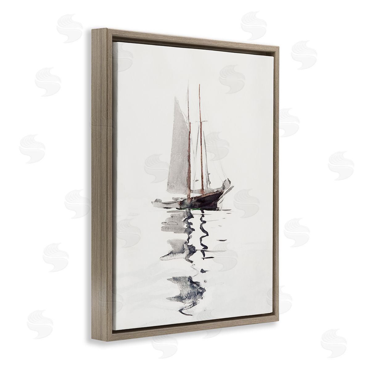 Tranquil Sailboat Vessel Floating Brown Floating Frame Canvas Wall Art, Home Decor by Lettered and Lined
