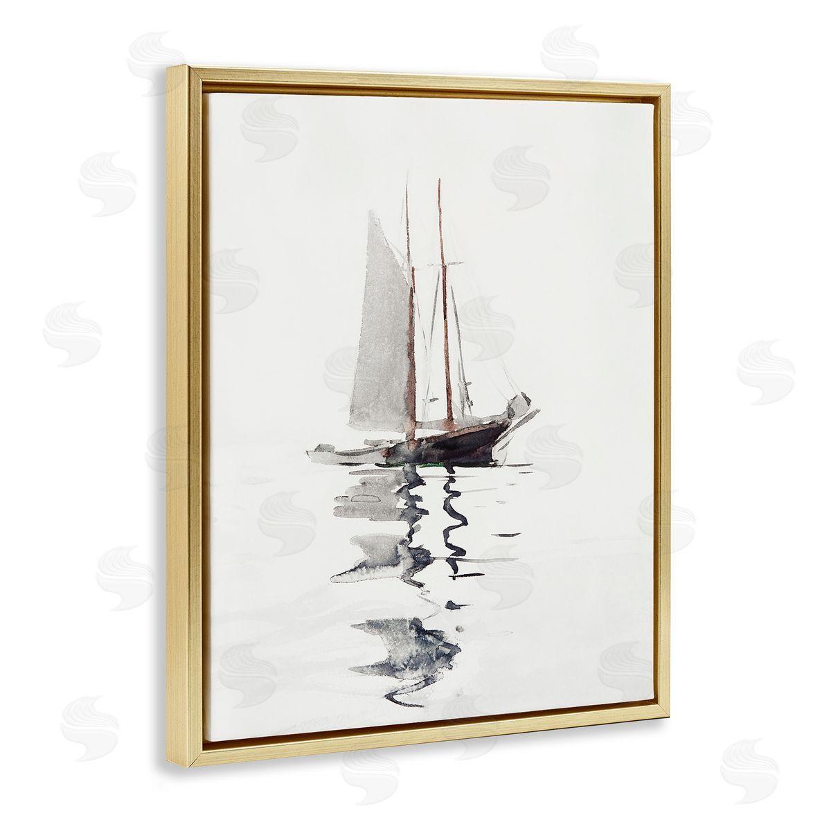 Tranquil Sailboat Vessel Floating Gold Floating Frame Canvas Wall Art, Home Decor by Lettered and Lined