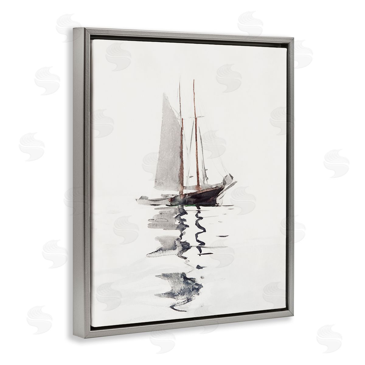 Tranquil Sailboat Vessel Floating Grey Floating Frame Canvas Wall Art, Home Decor by Lettered and Lined