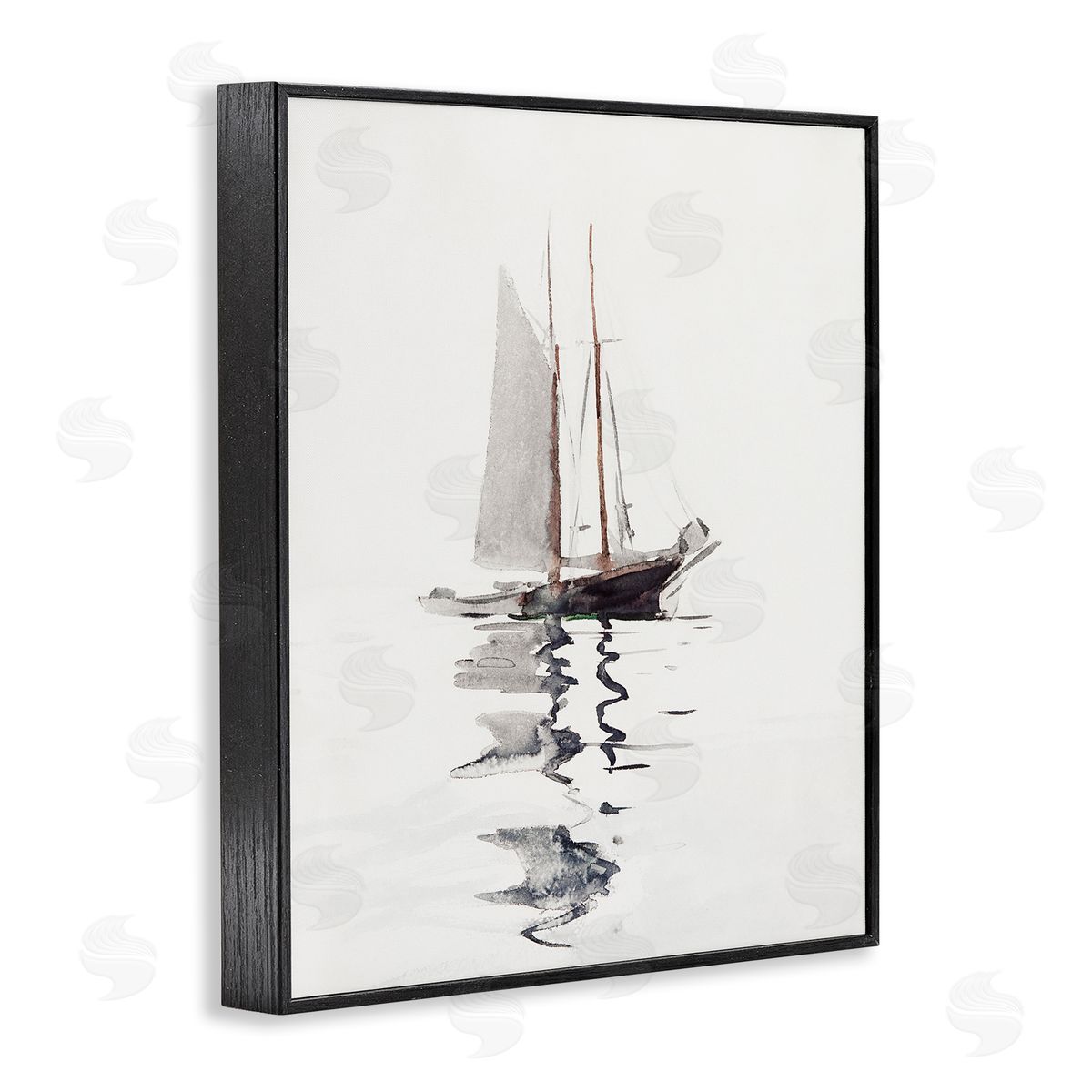 Tranquil Sailboat Vessel Floating Black Frame Print Wall Art, Home Decor by Lettered and Lined