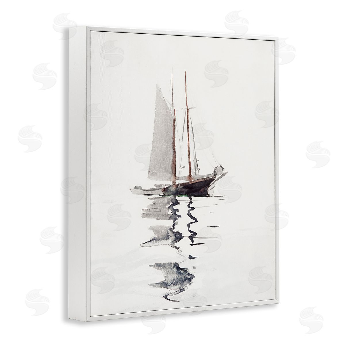 Tranquil Sailboat Vessel Floating White Frame Print Wall Art, Home Decor by Lettered and Lined