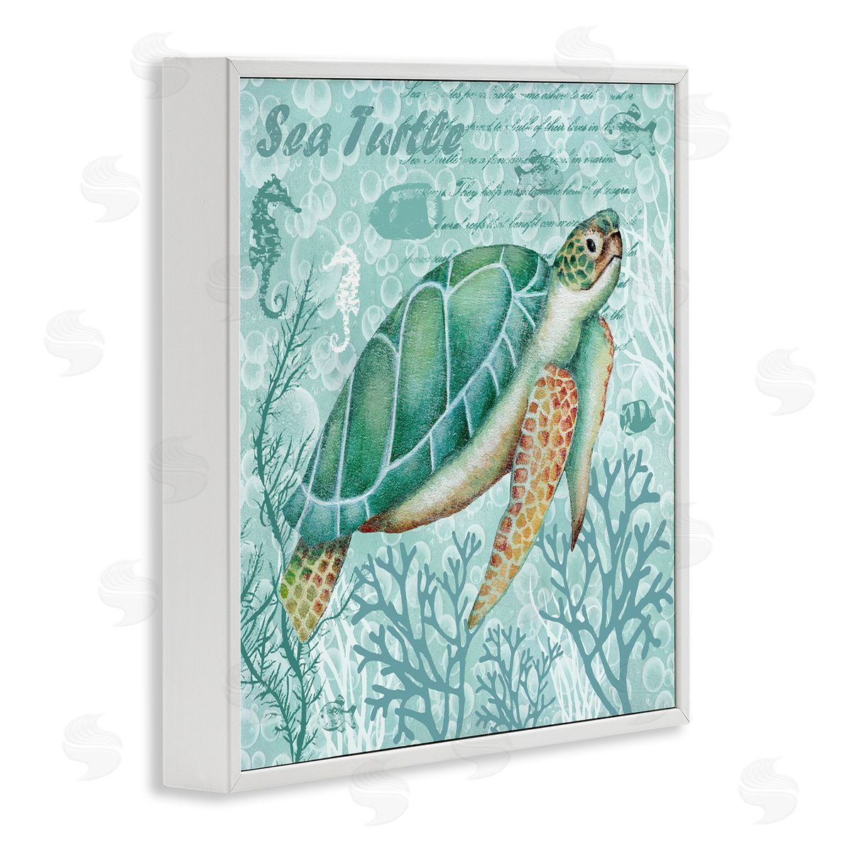 Emma Leach Sea Turtle Detailed Coral Silhouettes Fancy Script White Framed Glicee Wall Art Print