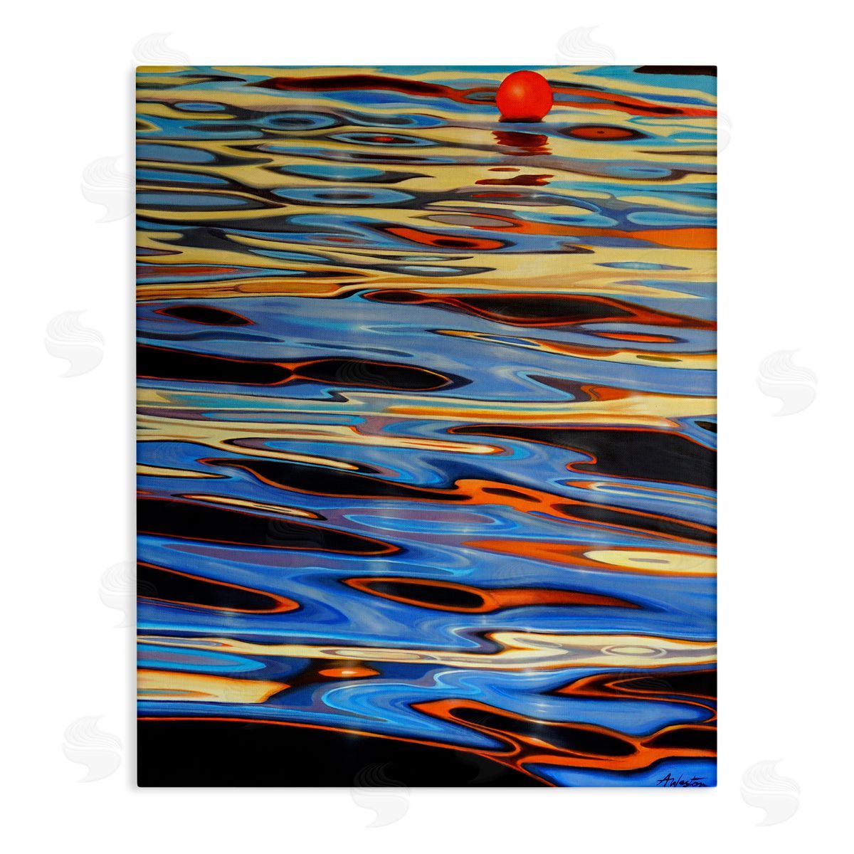 Alan Weston Ball Floating Reflective Water Ripples Vivid Light Stretched Canvas Wall Art Print