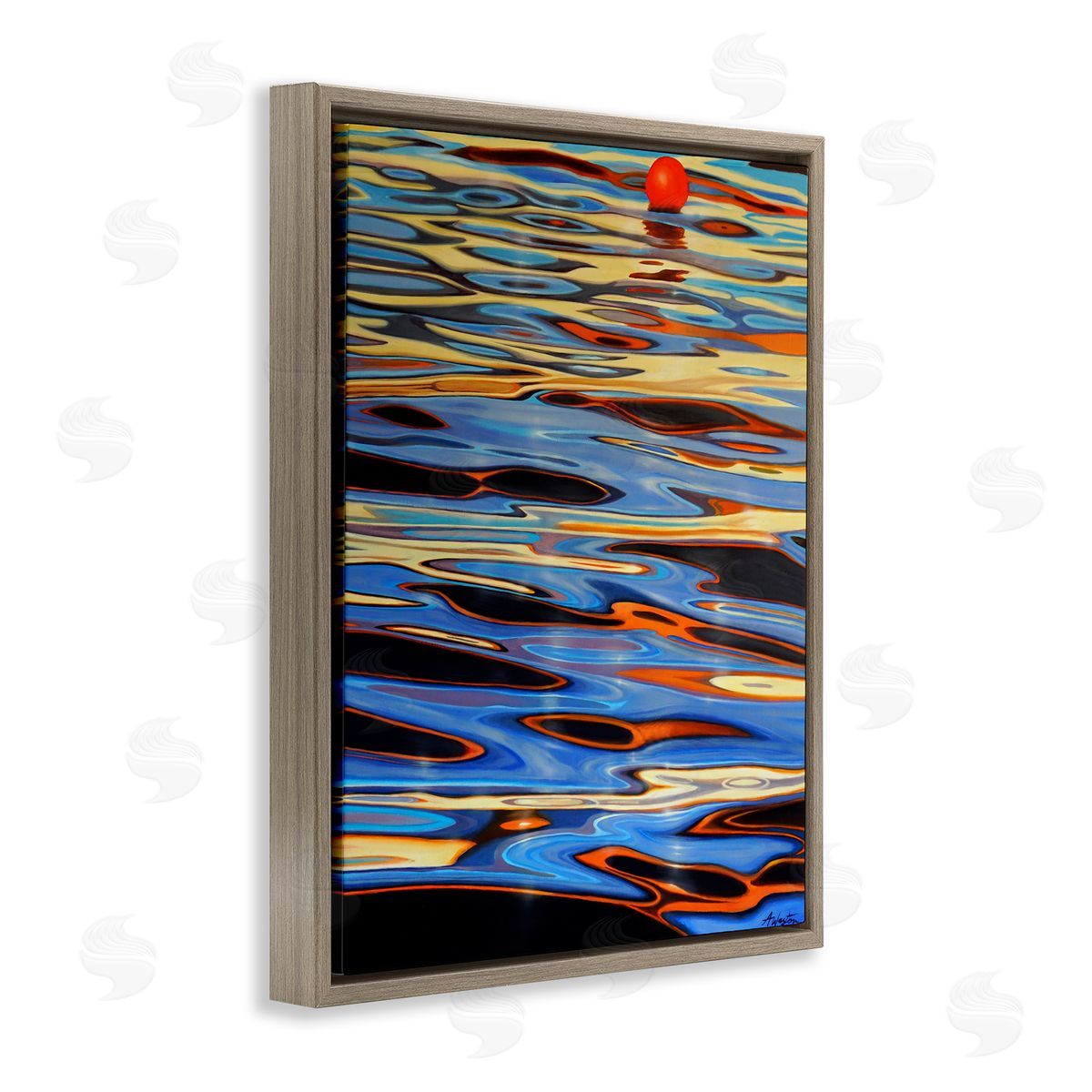 Alan Weston Ball Floating Reflective Water Ripples Vivid Light Brown Floating Frame Canvas Wall Art Print