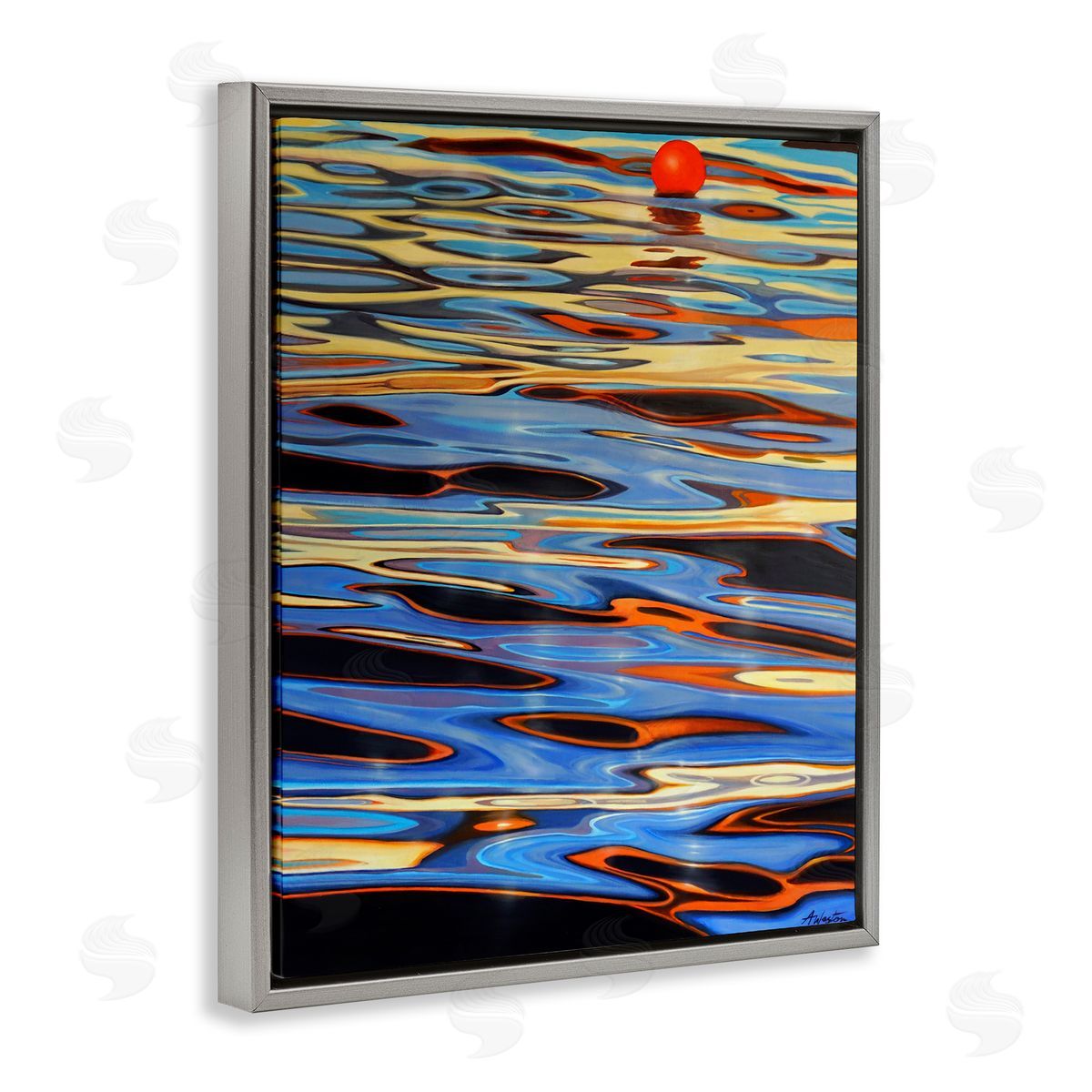 Alan Weston Ball Floating Reflective Water Ripples Vivid Light Gray Floating Frame Canvas Wall Art Print