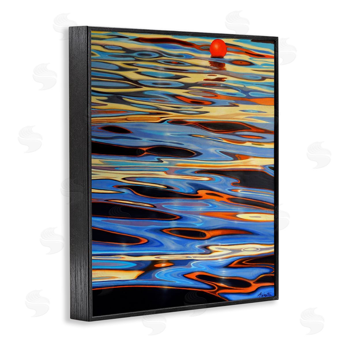 Alan Weston Ball Floating Reflective Water Ripples Vivid Light Black Framed Giclee Wall Art Print