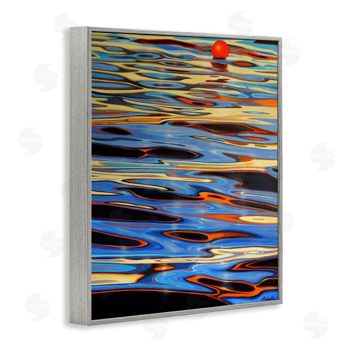 Alan Weston Ball Floating Reflective Water Ripples Vivid Light Gray Framed Giclee Wall Art Print