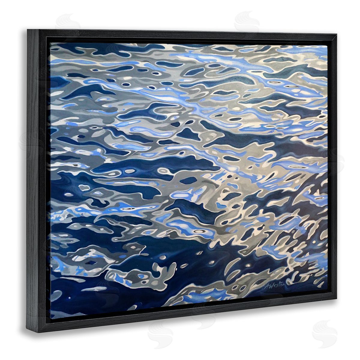 Alan Weston Abstract Ocean Water Ripples Catching Sunlight Black Floating Frame Canvas Wall Art Print