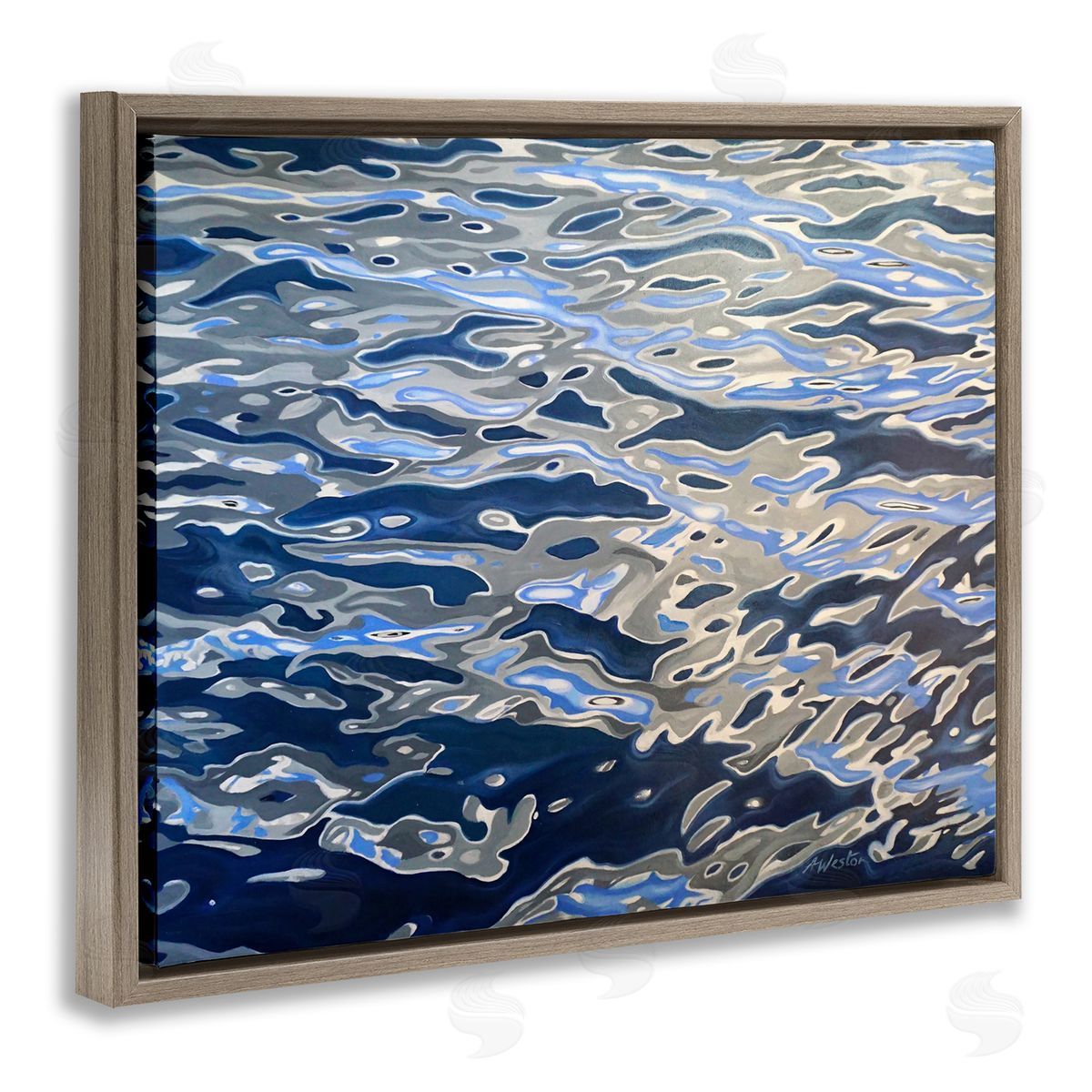 Alan Weston Abstract Ocean Water Ripples Catching Sunlight Brown Floating Frame Canvas Wall Art Print