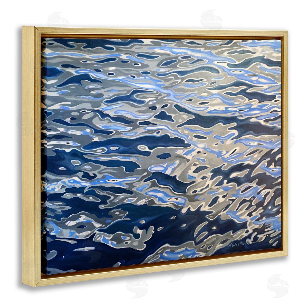 Alan Weston Abstract Ocean Water Ripples Catching Sunlight Gold Floating Frame Canvas Wall Art Print