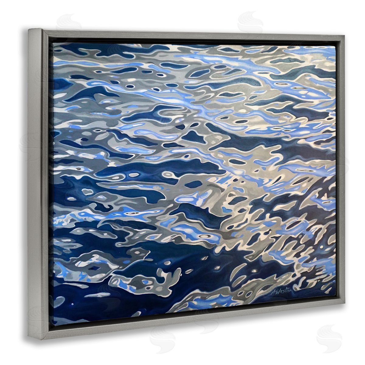 Alan Weston Abstract Ocean Water Ripples Catching Sunlight Gray Floating Frame Canvas Wall Art Print