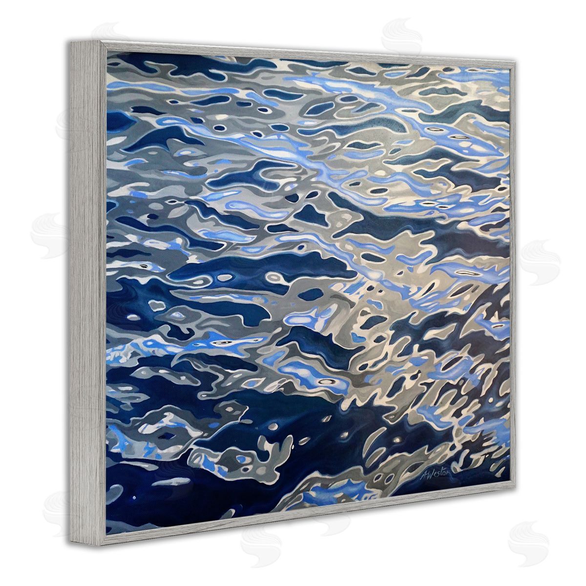 Alan Weston Abstract Ocean Water Ripples Catching Sunlight Gray Framed Giclee Wall Art Print