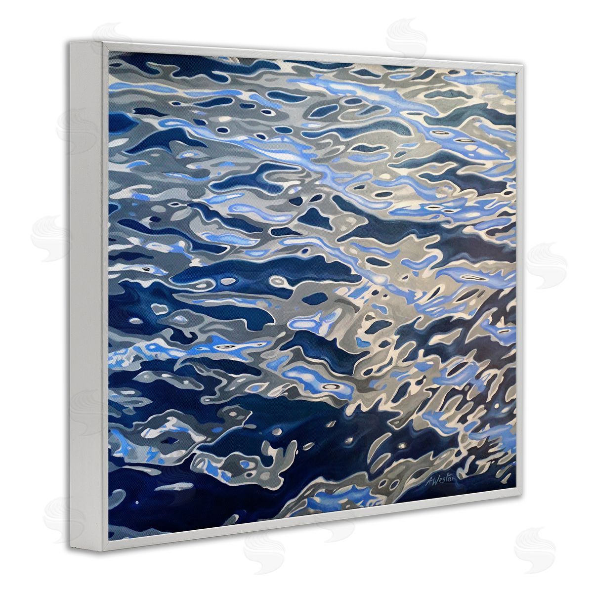 Alan Weston Abstract Ocean Water Ripples Catching Sunlight White Framed Giclee Wall Art Print