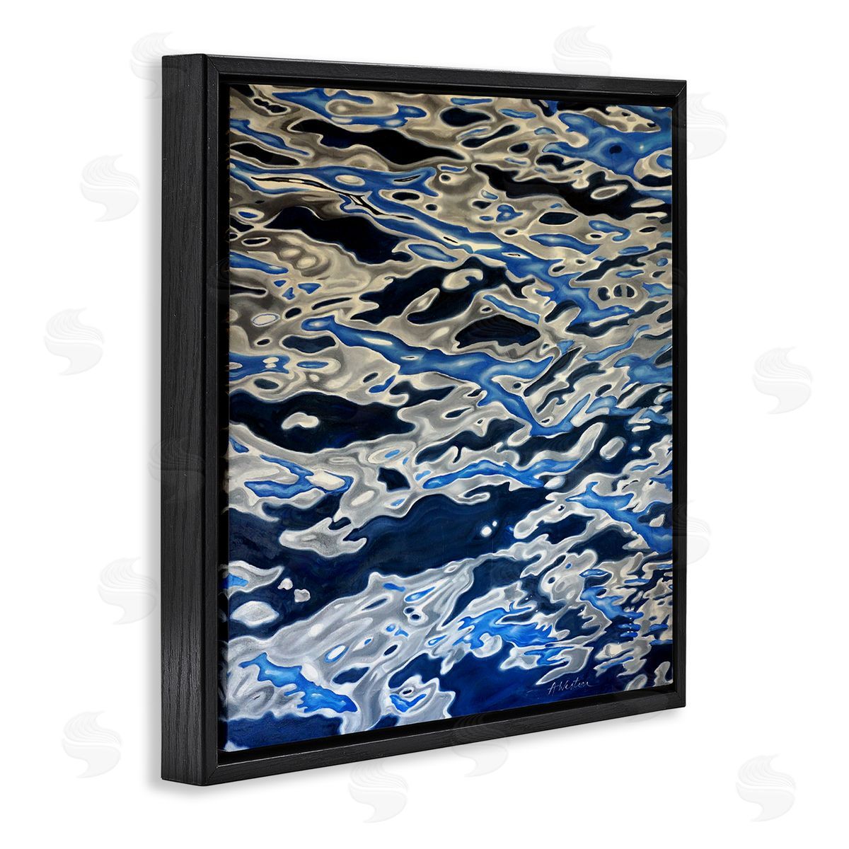 Alan Weston Abstract Water Waves Ripples Modern Deep Sea Black Floating Frame Canvas Wall Art Print