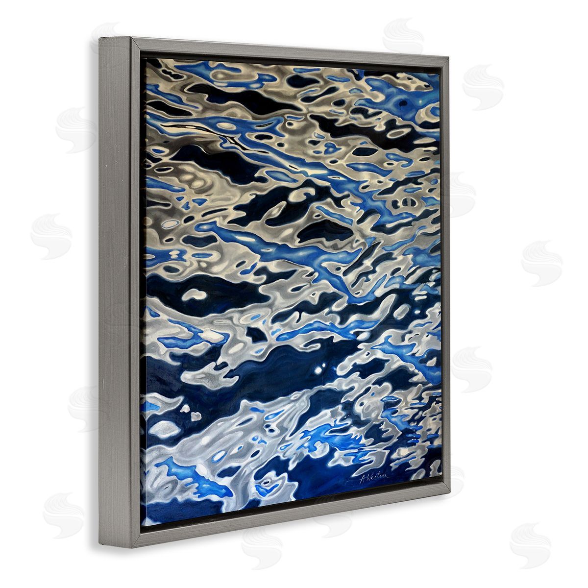 Alan Weston Abstract Water Waves Ripples Modern Deep Sea Gray Floating Frame Canvas Wall Art Print