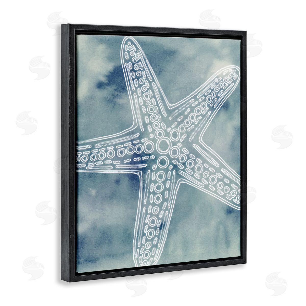 Ziwei Li Detailed Starfish Pattern Circles Blurred Watercolor Black Floating Frame Canvas Wall Art Print
