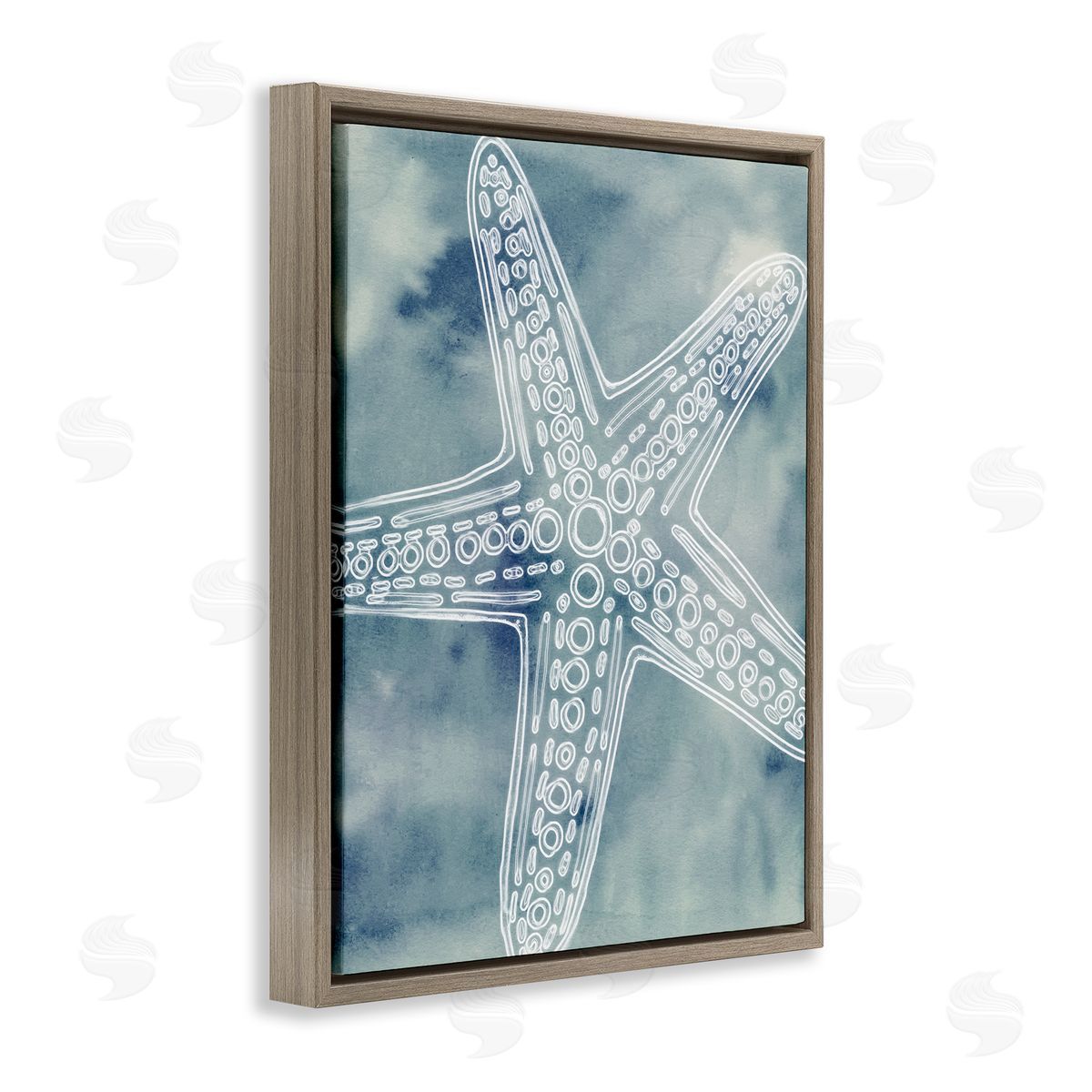 Ziwei Li Detailed Starfish Pattern Circles Blurred Watercolor Brown Floating Frame Canvas Wall Art Print