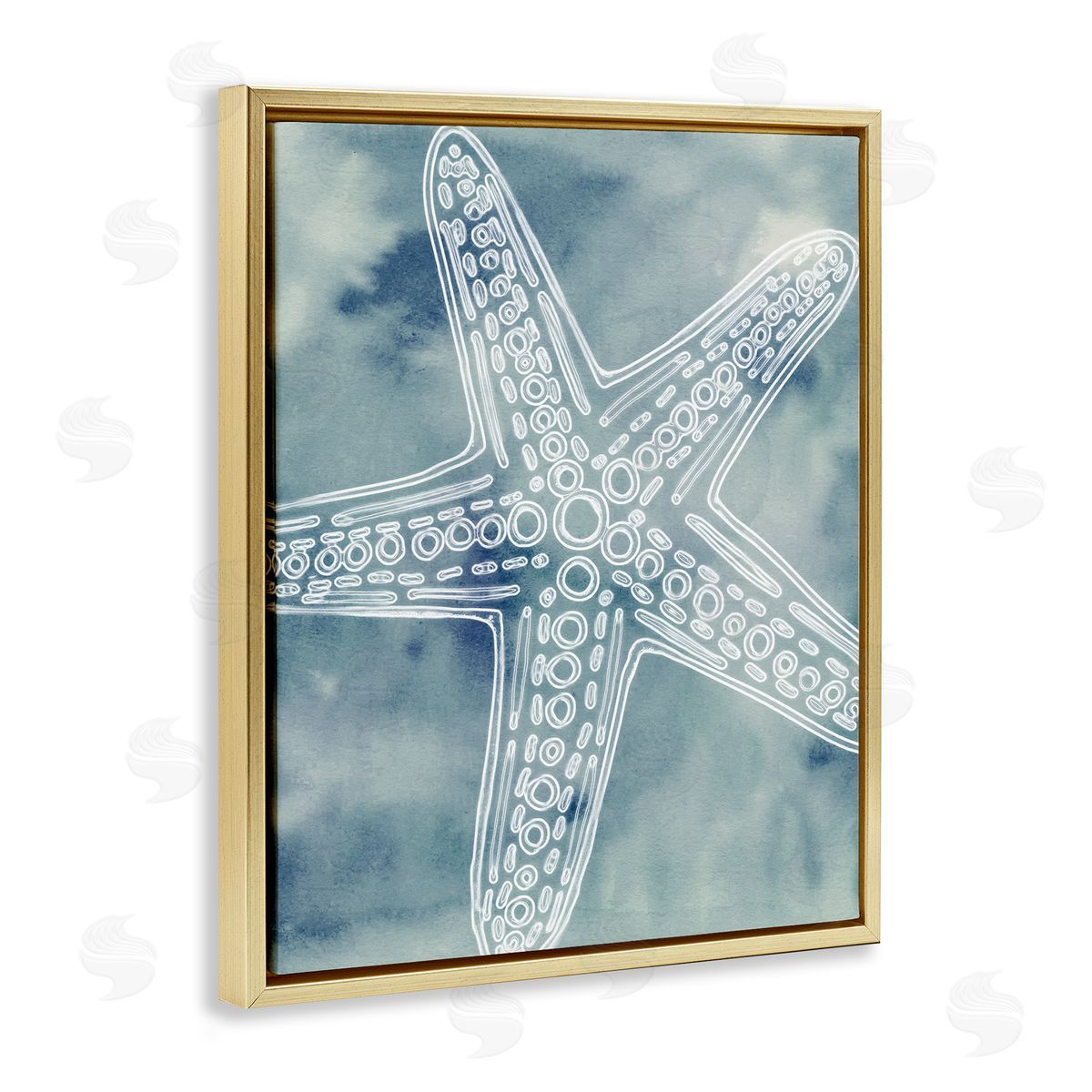 Ziwei Li Detailed Starfish Pattern Circles Blurred Watercolor Gold Floating Frame Canvas Wall Art Print