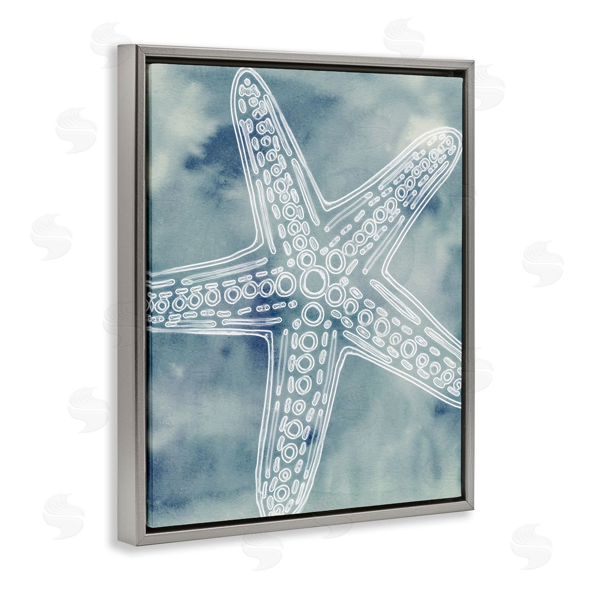 Ziwei Li Detailed Starfish Pattern Circles Blurred Watercolor Gray Floating Frame Canvas Wall Art Print