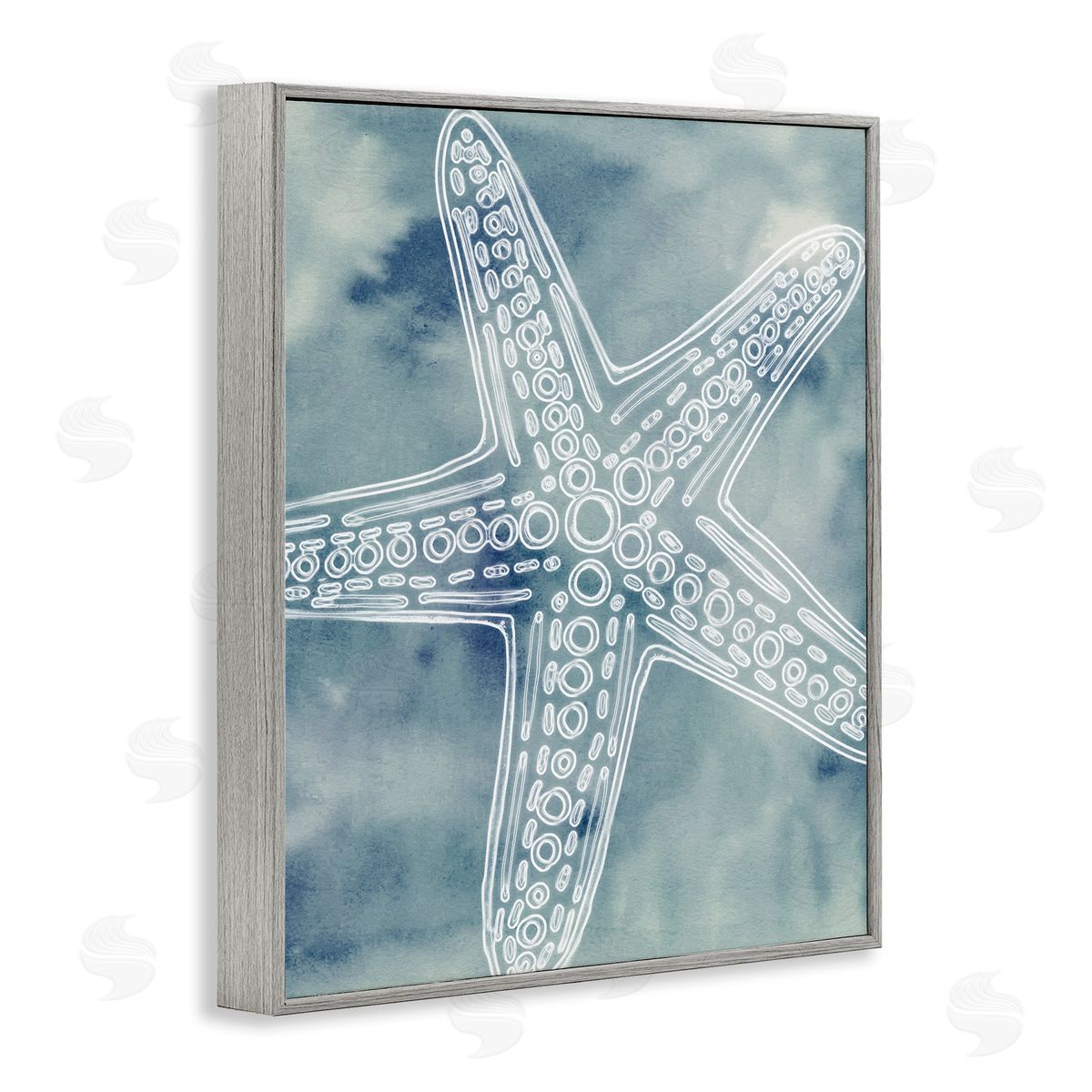 Ziwei Li Detailed Starfish Pattern Circles Blurred Watercolor Gray Framed Giclee Wall Art Print