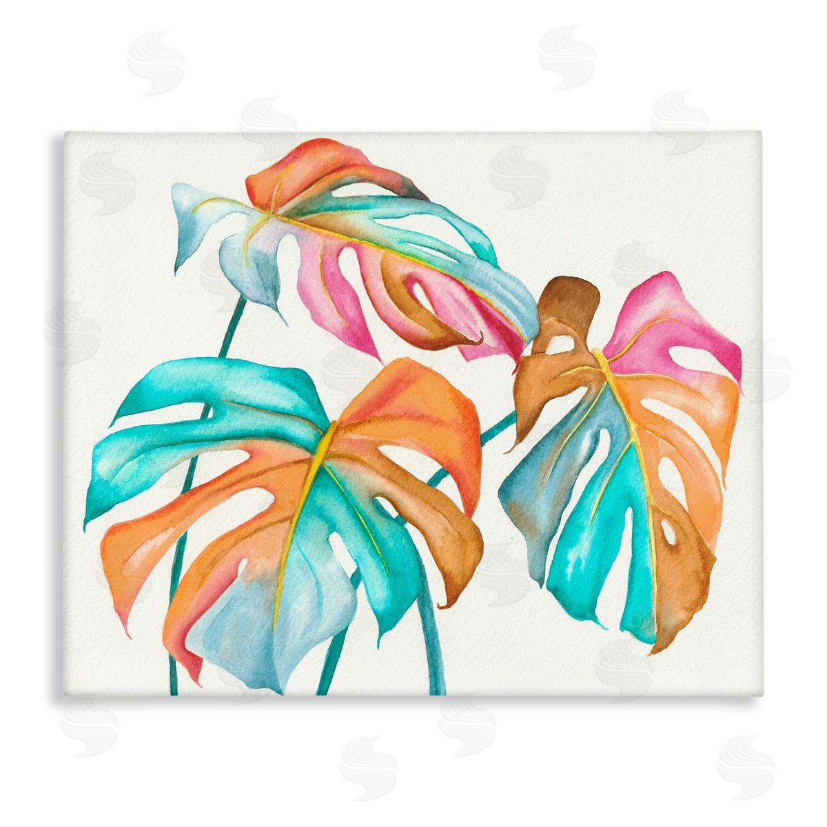 Elvira Errico Varied Rainbow Monstera House Plant Leaves Stems Stretched Canvas Wall Art Print