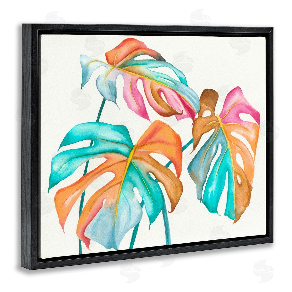 Elvira Errico Varied Rainbow Monstera House Plant Leaves Stems Black Floating Frame Canvas Wall Art Print