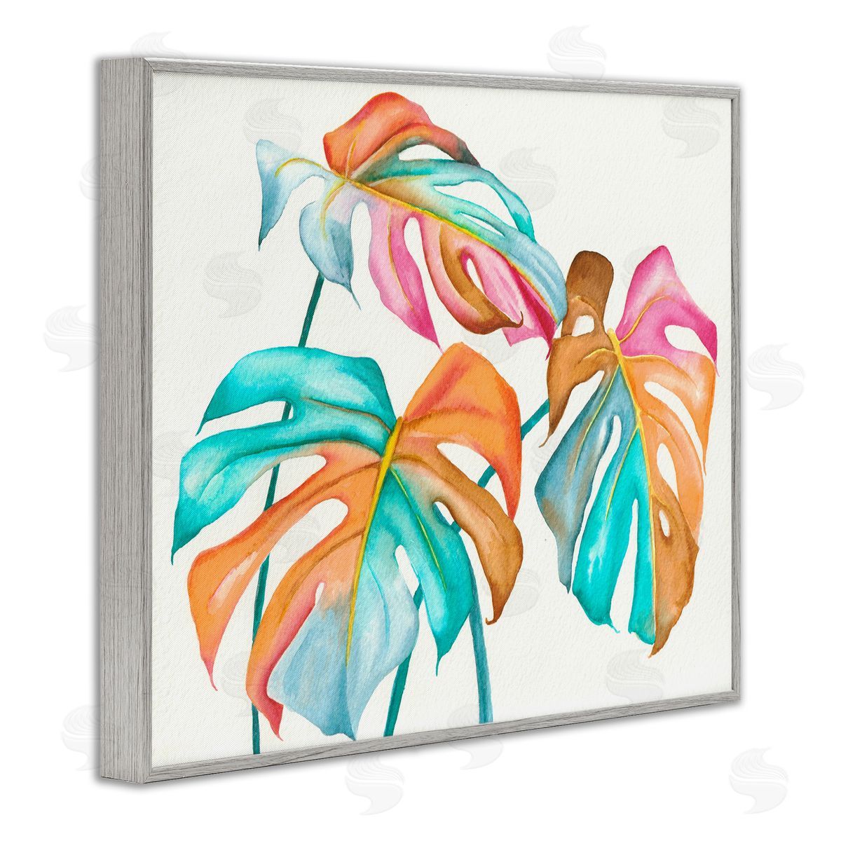 Elvira Errico Varied Rainbow Monstera House Plant Leaves Stems Gray Framed Giclee Wall Art Print