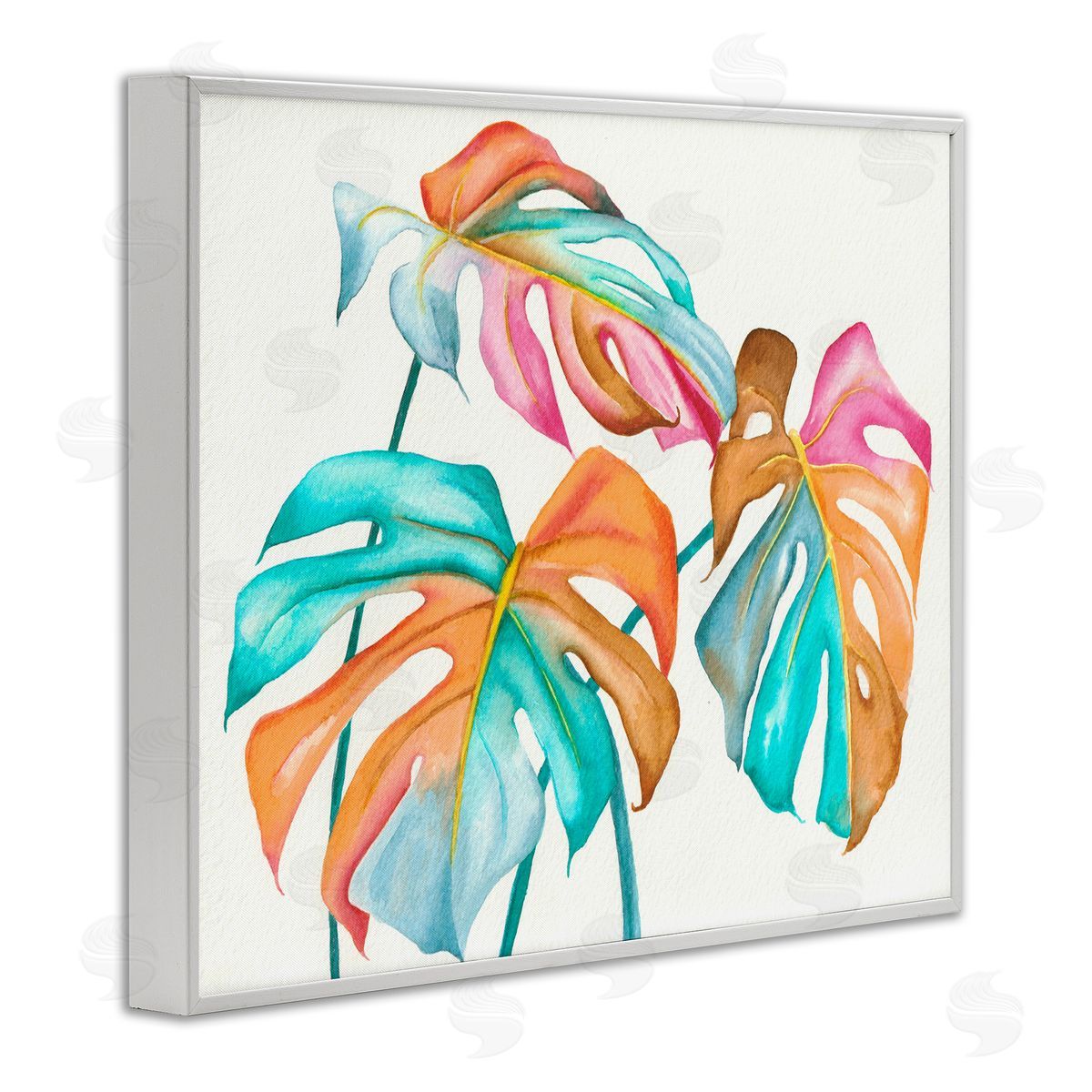 Elvira Errico Varied Rainbow Monstera House Plant Leaves Stems White Framed Giclee Wall Art Print