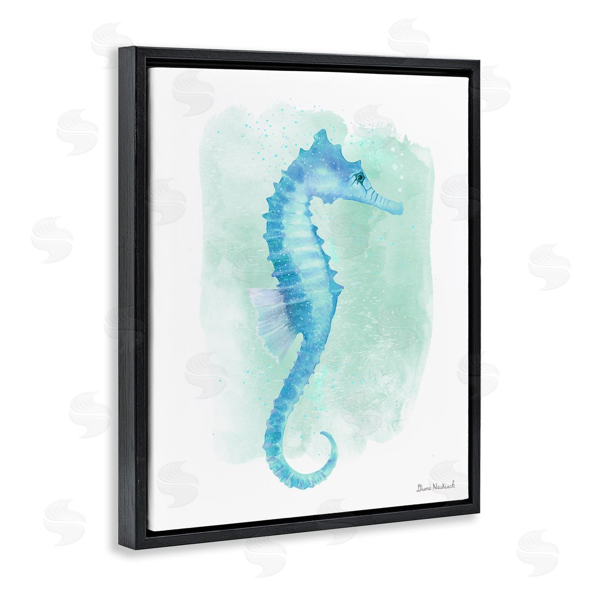 Diane Neukirch Blue Seahorse Aquatic Life Subtle Ocean Painting Black Floating Frame Canvas Wall Art Print