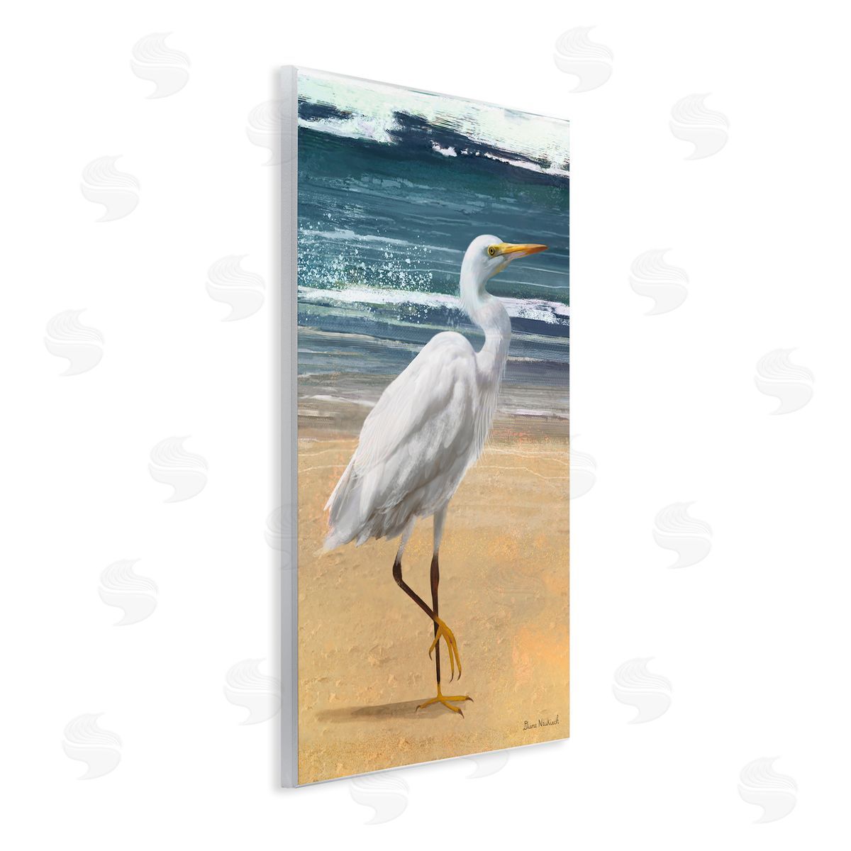 Diane Neukirch White Heron Bird Standing Beach Shoreline Waves Wall Plaque Art Print