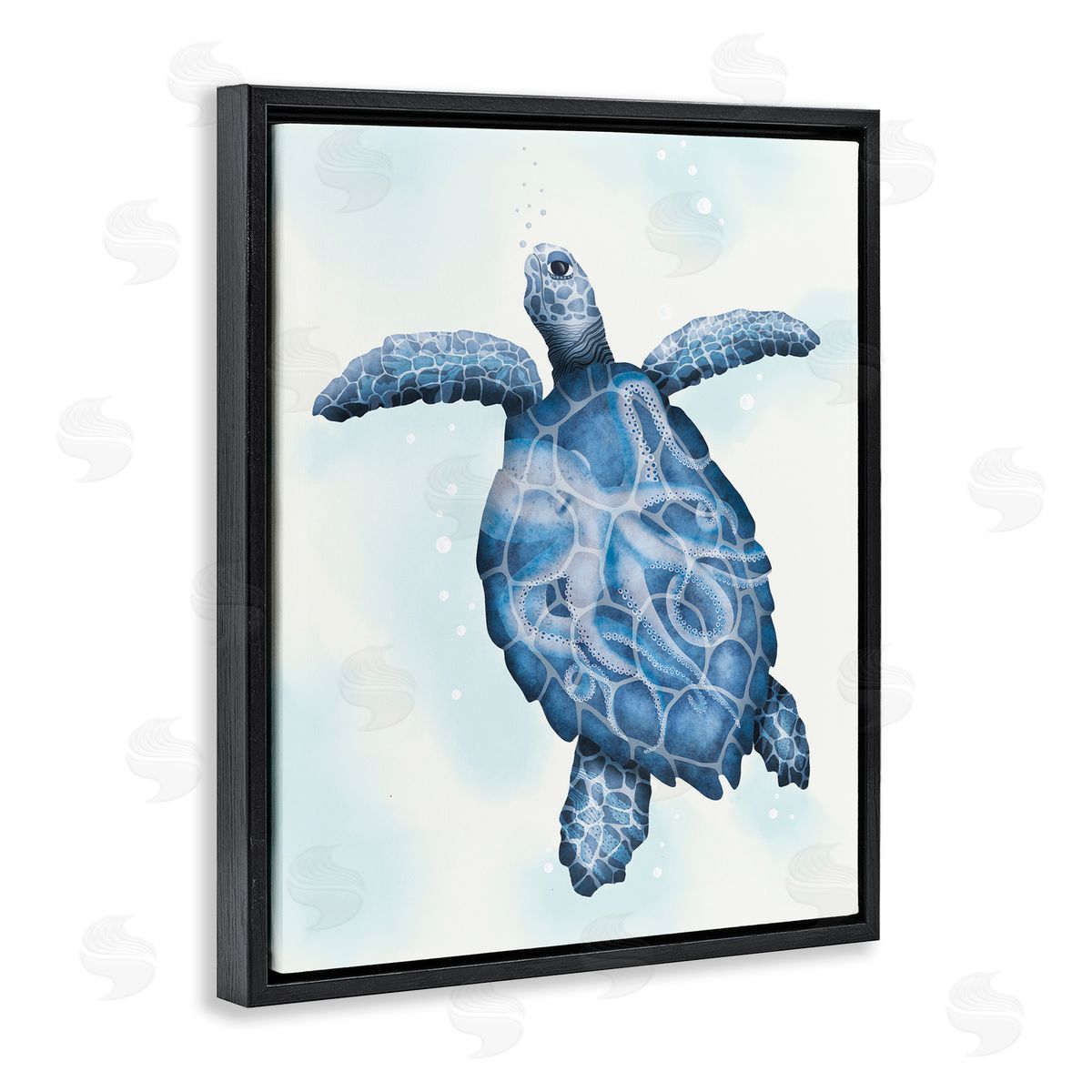 Darlene Seale Swimming Blue Sea Turtle Patterned Tentacles Shell  Black Floating Frame Canvas Wall Art Print