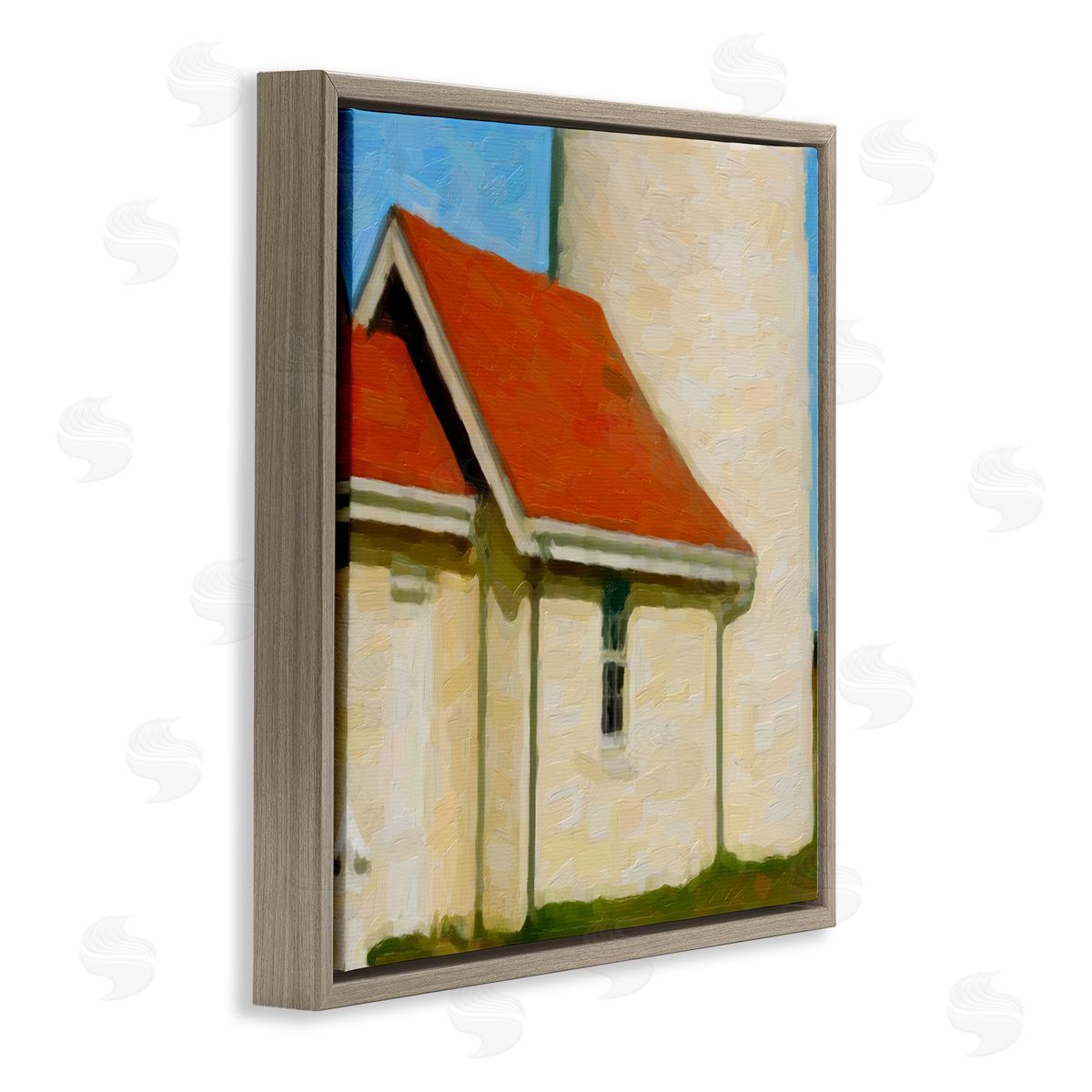 Graffitee Studios Close Up Ocean Lighthouse Coastal Building Architecture  Brown Floating Frame Canvas Wall Art Print