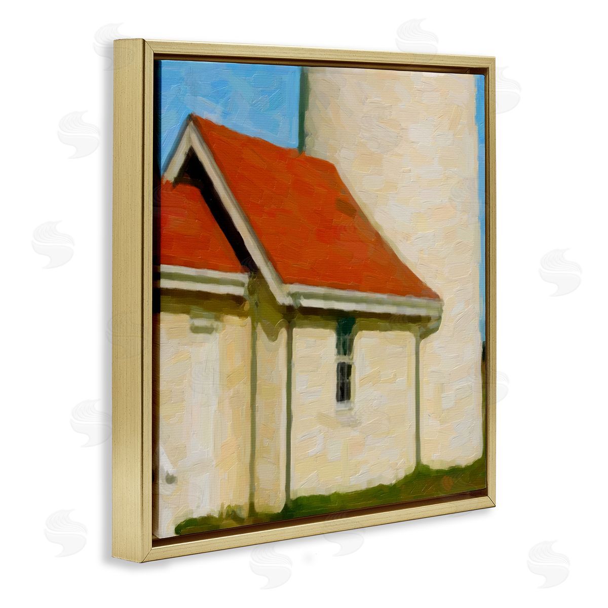 Graffitee Studios Close Up Ocean Lighthouse Coastal Building Architecture  Gold Floating Frame Canvas Wall Art Print