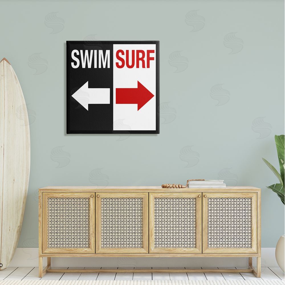 Graffitee Studios Swim Surf Arrows Sign Ocean Coastal Words  Canvas Wall Art in Room