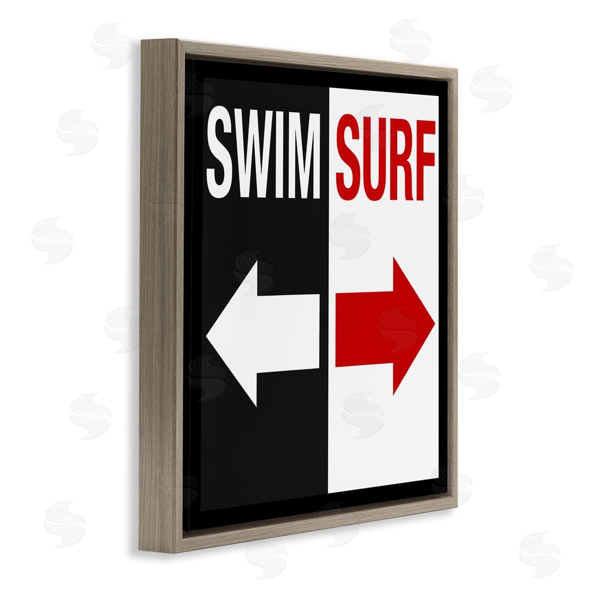 Graffitee Studios Swim Surf Arrows Sign Ocean Coastal Words  Brown Floating Frame Canvas Wall Art Print