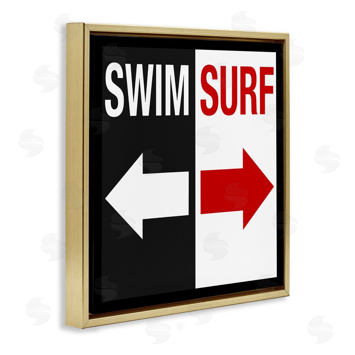 Graffitee Studios Swim Surf Arrows Sign Ocean Coastal Words  Gold Floating Frame Canvas Wall Art Print