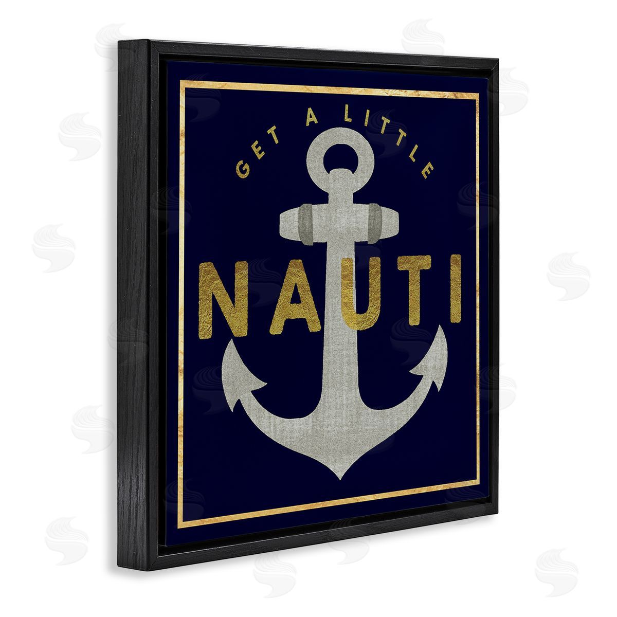 Graffitee Studios Get Nauti Witty Nautical Anchor Phrase Typography  Black Floating Frame Canvas Wall Art Print