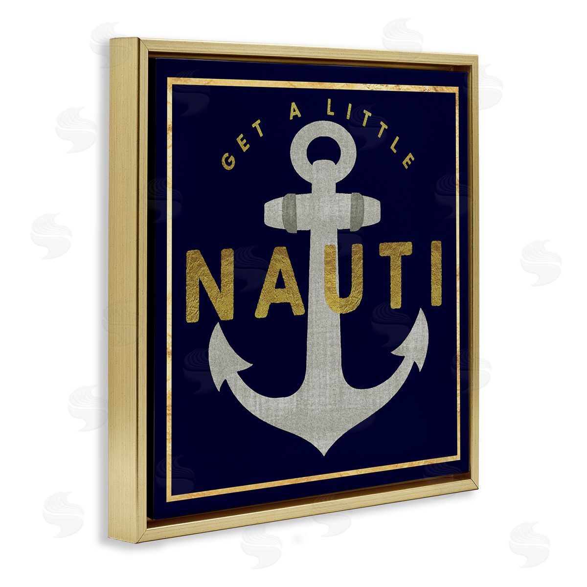 Graffitee Studios Get Nauti Witty Nautical Anchor Phrase Typography  Gold Floating Frame Canvas Wall Art Print