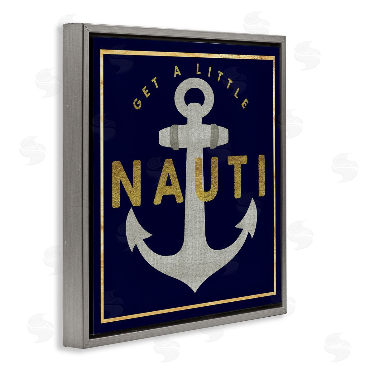 Graffitee Studios Get Nauti Witty Nautical Anchor Phrase Typography  Gray Floating Frame Canvas Wall Art Print