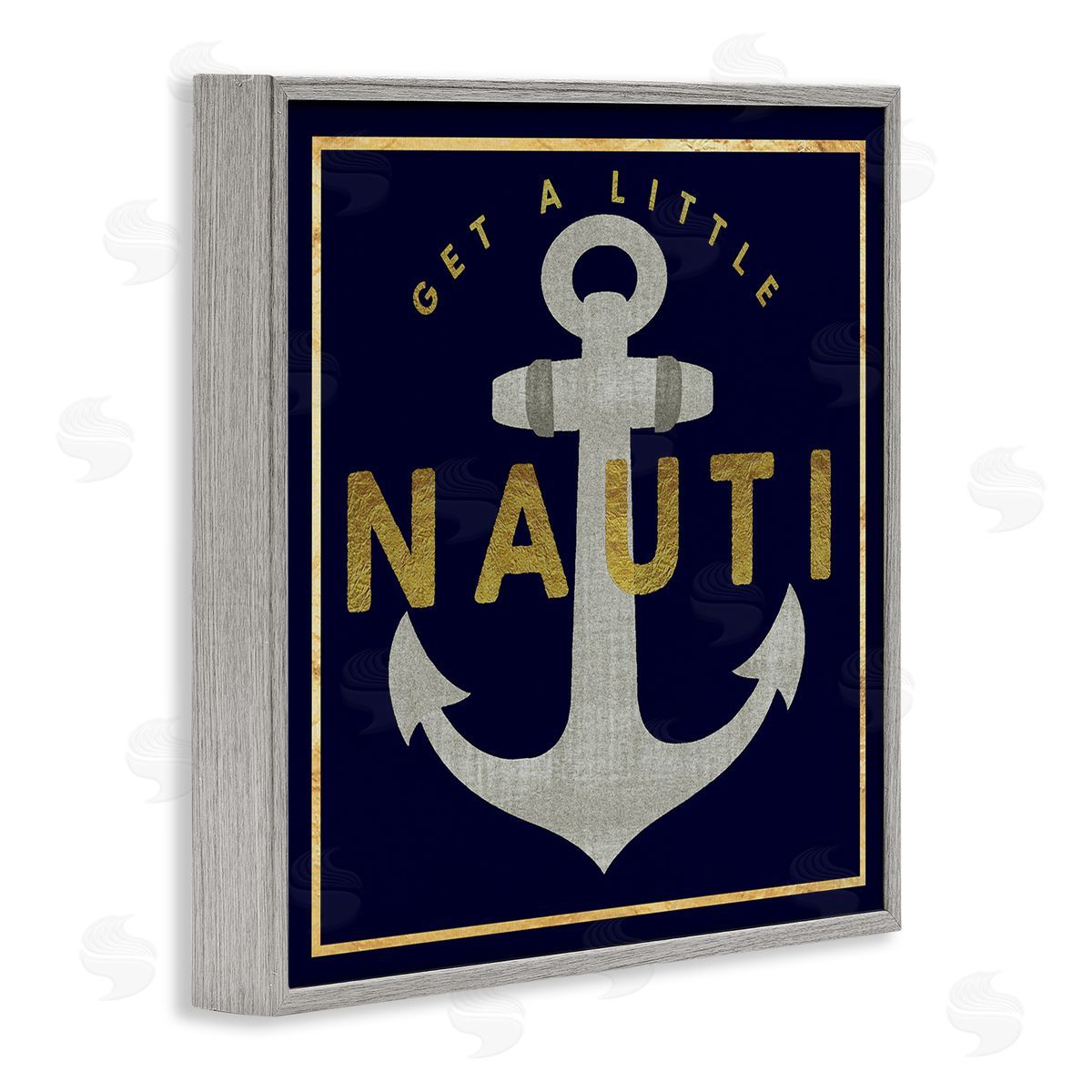 Graffitee Studios Get Nauti Witty Nautical Anchor Phrase Typography  Gray Framed Glicee Wall Art Print