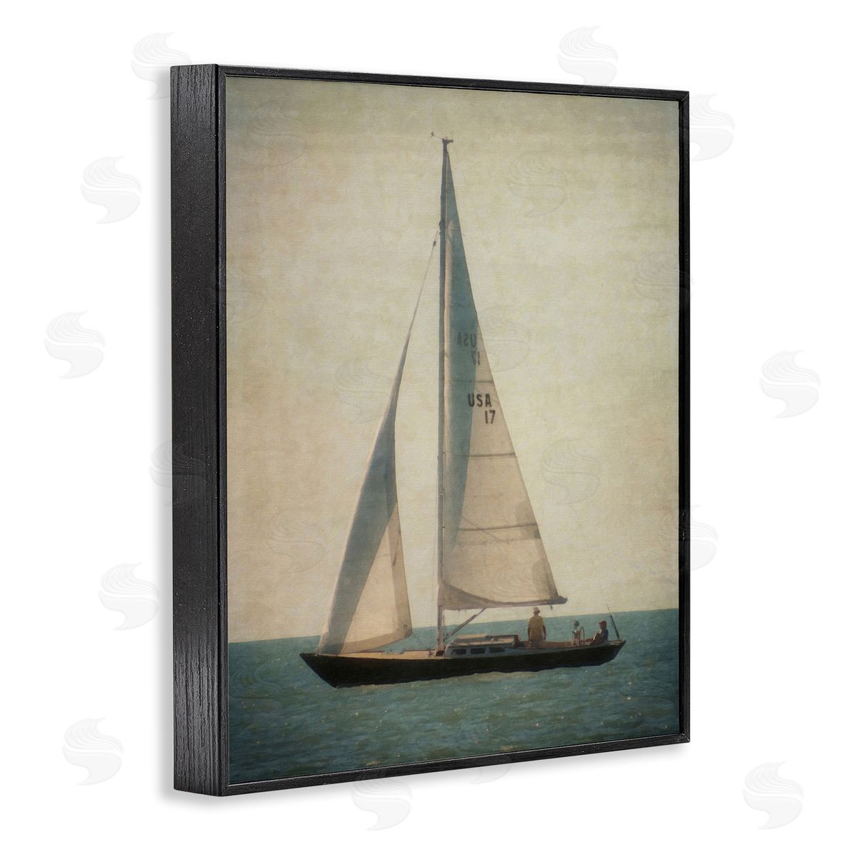 Graffitee Studios Lone Sailboat People Relaxing Quiet Ocean Landscape  Black Framed Giclee Wall Art Print