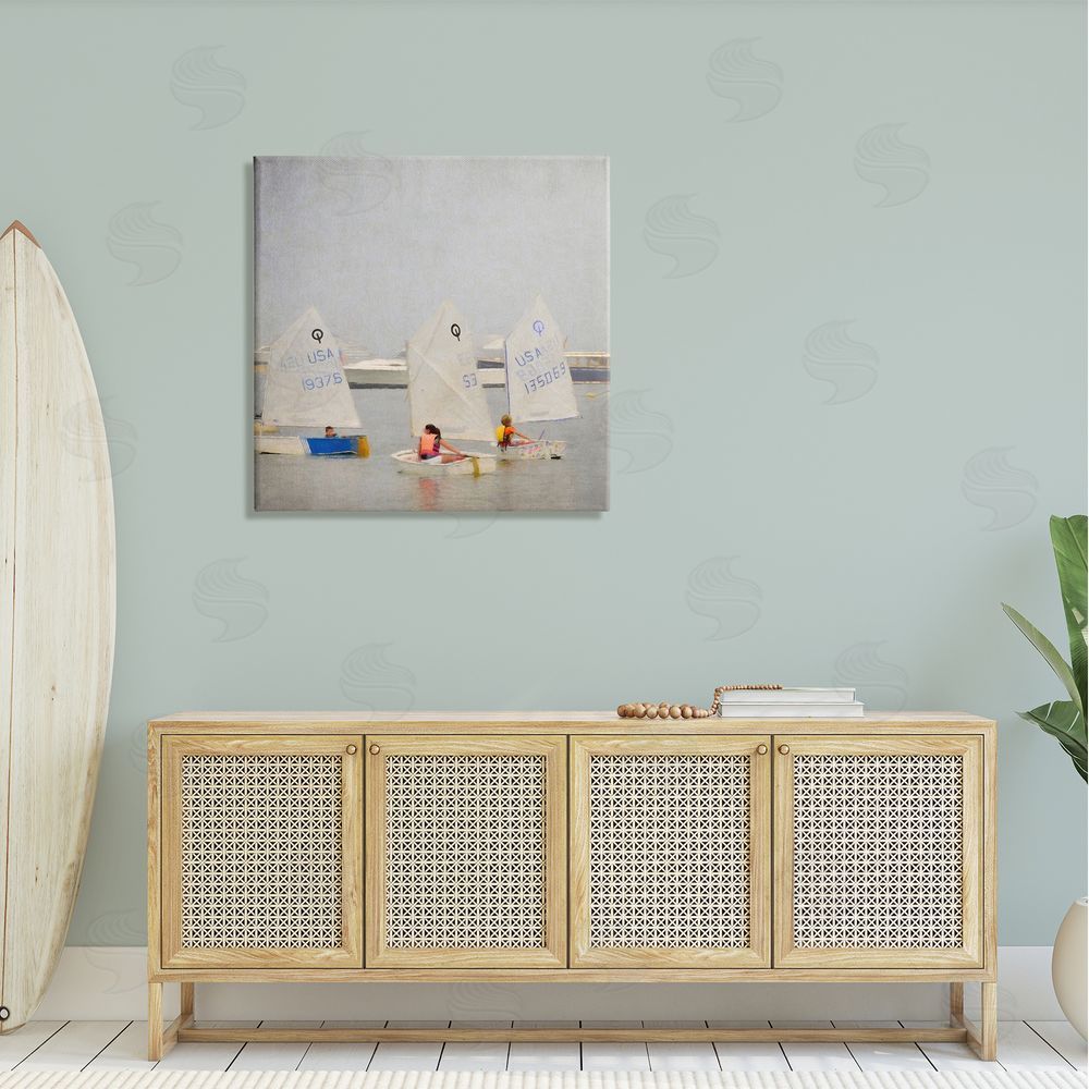 Graffitee Studios People Floating Dinghy Boats Watercraft Ocean Scenery  Canvas Wall Art in Room