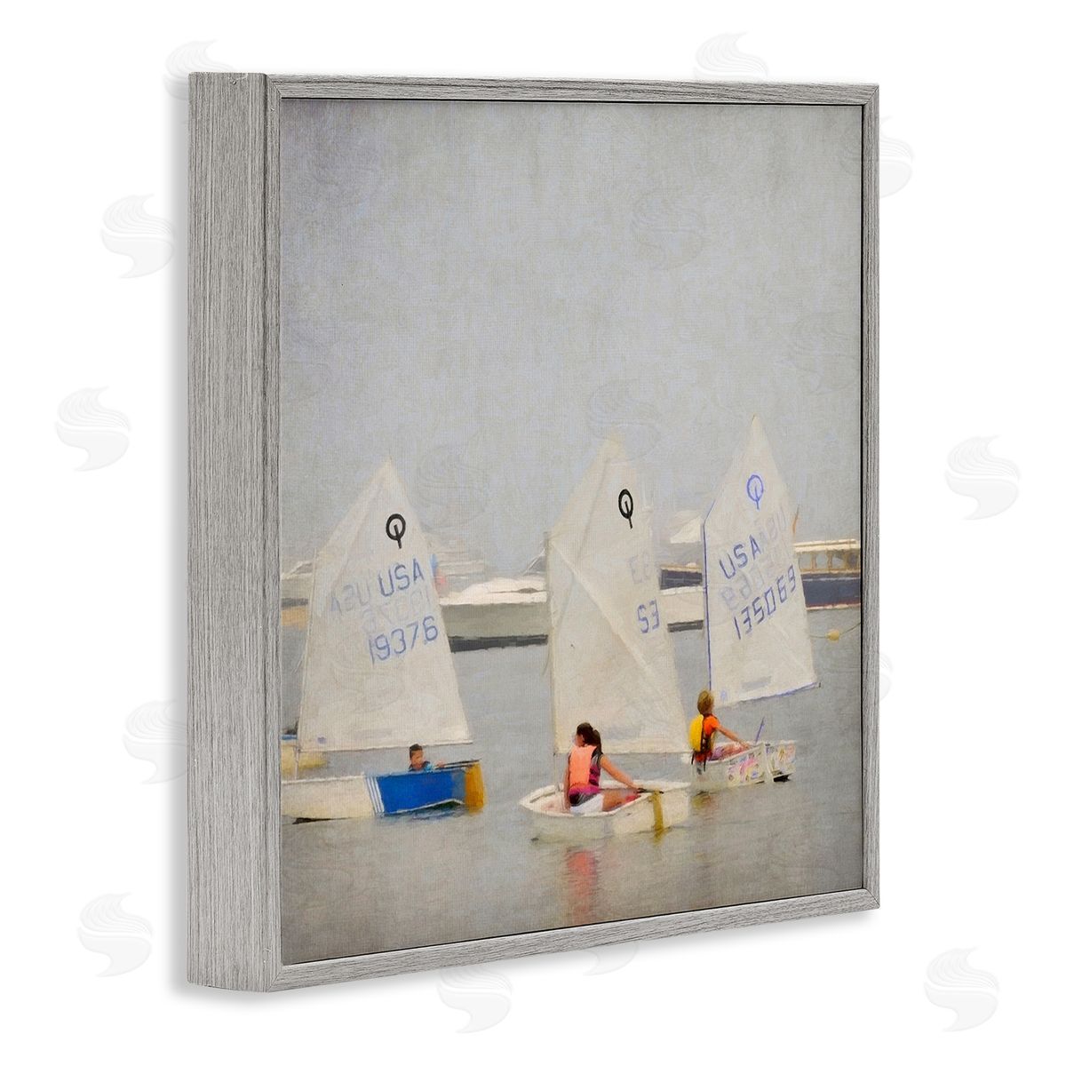 Graffitee Studios People Floating Dinghy Boats Watercraft Ocean Scenery  Gray Framed Glicee Wall Art Print