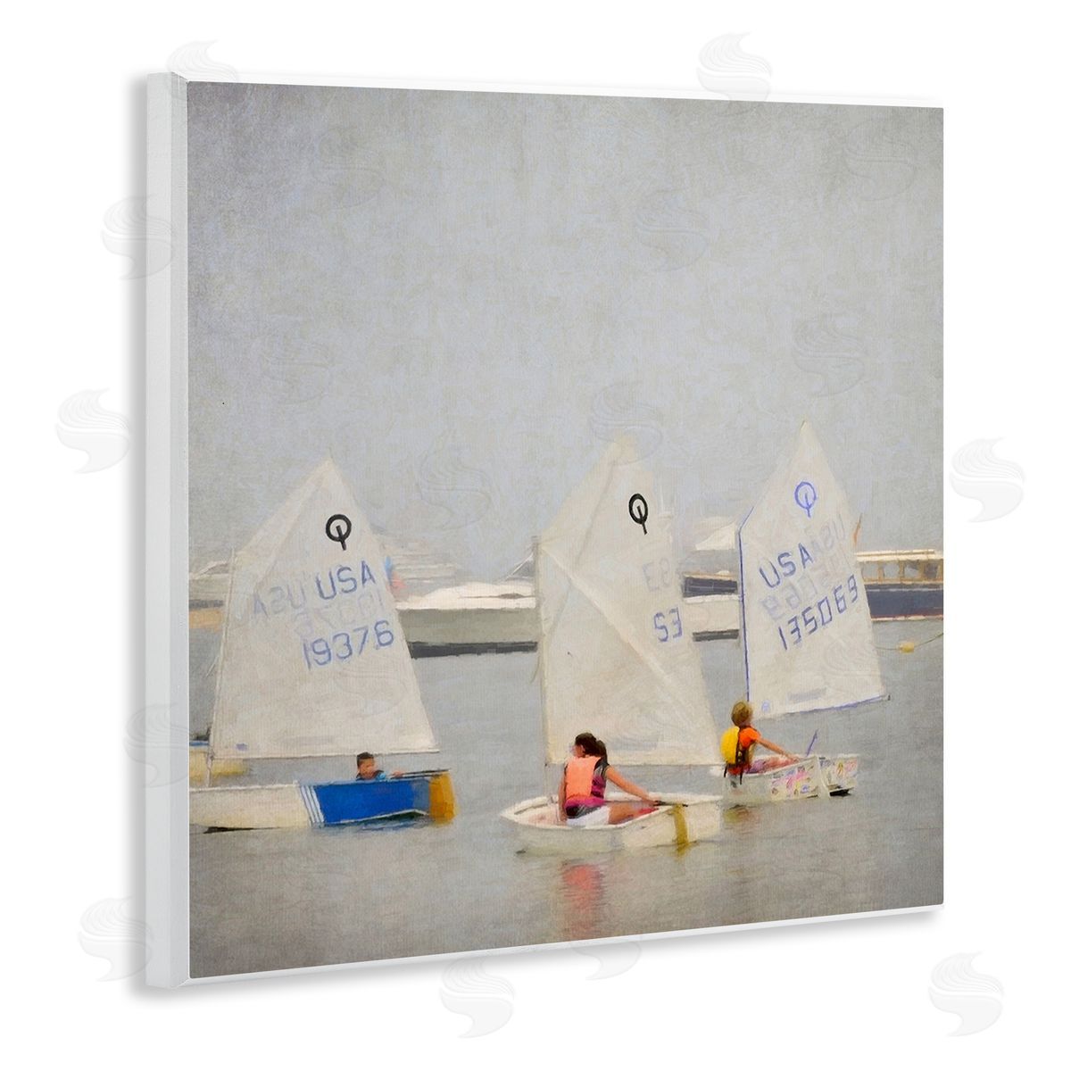 Graffitee Studios People Floating Dinghy Boats Watercraft Ocean Scenery  Wooden Wall Plaque Art Print
