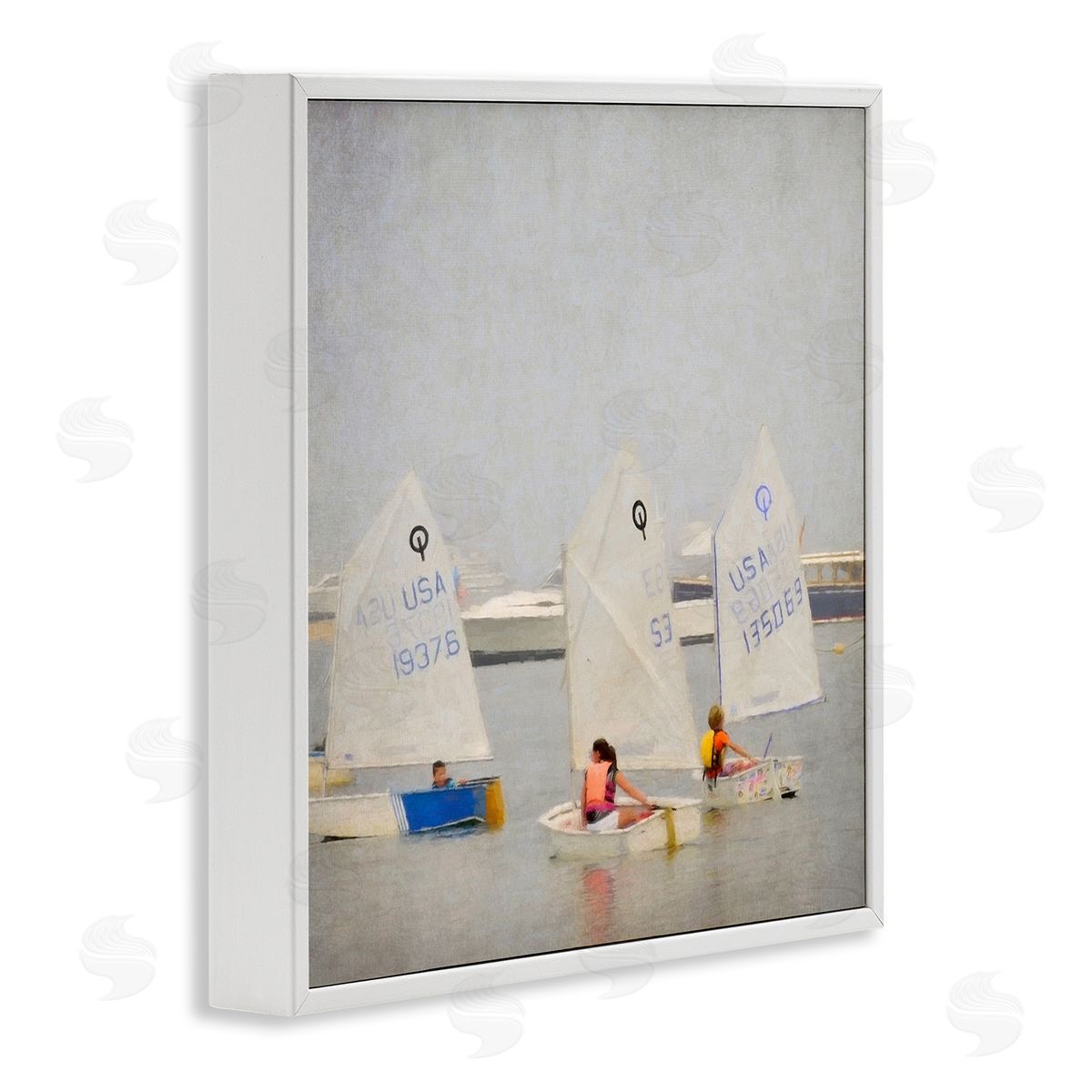 Graffitee Studios People Floating Dinghy Boats Watercraft Ocean Scenery  White Framed Glicee Wall Art Print
