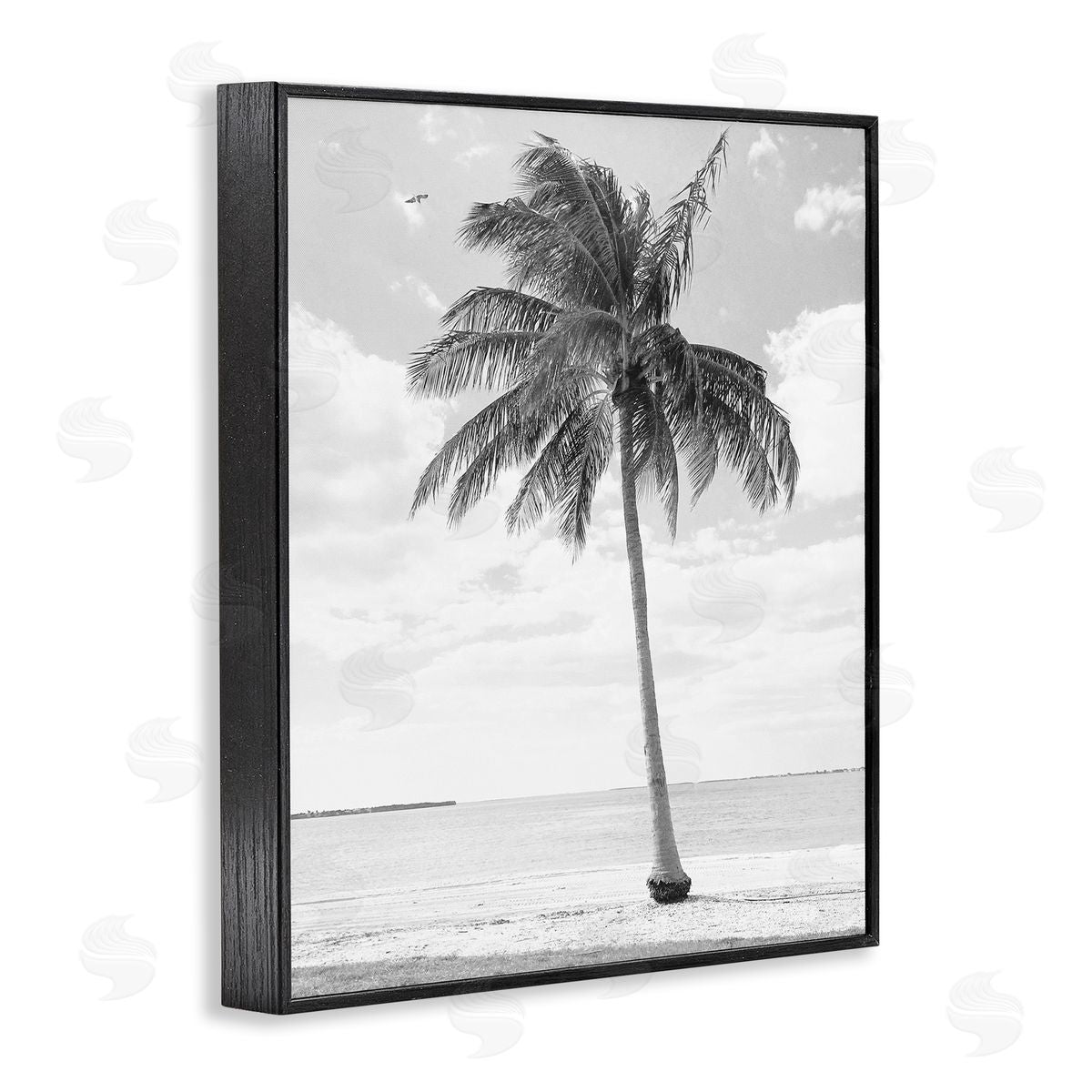 Graffitee Studios Single Palm Tree Monochrome Tropical Beach Plant Black Framed Giclee Wall Art Print