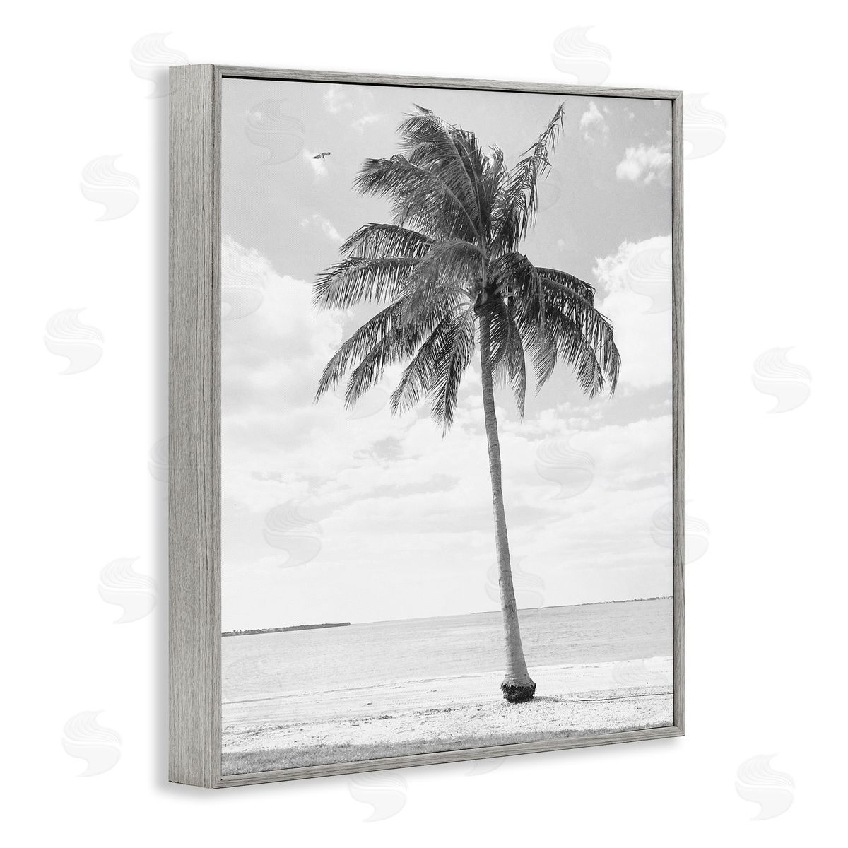 Graffitee Studios Single Palm Tree Monochrome Tropical Beach Plant Gray Framed Giclee Wall Art Print