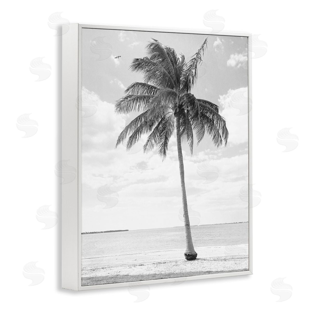 Graffitee Studios Single Palm Tree Monochrome Tropical Beach Plant White Framed Giclee Wall Art Print