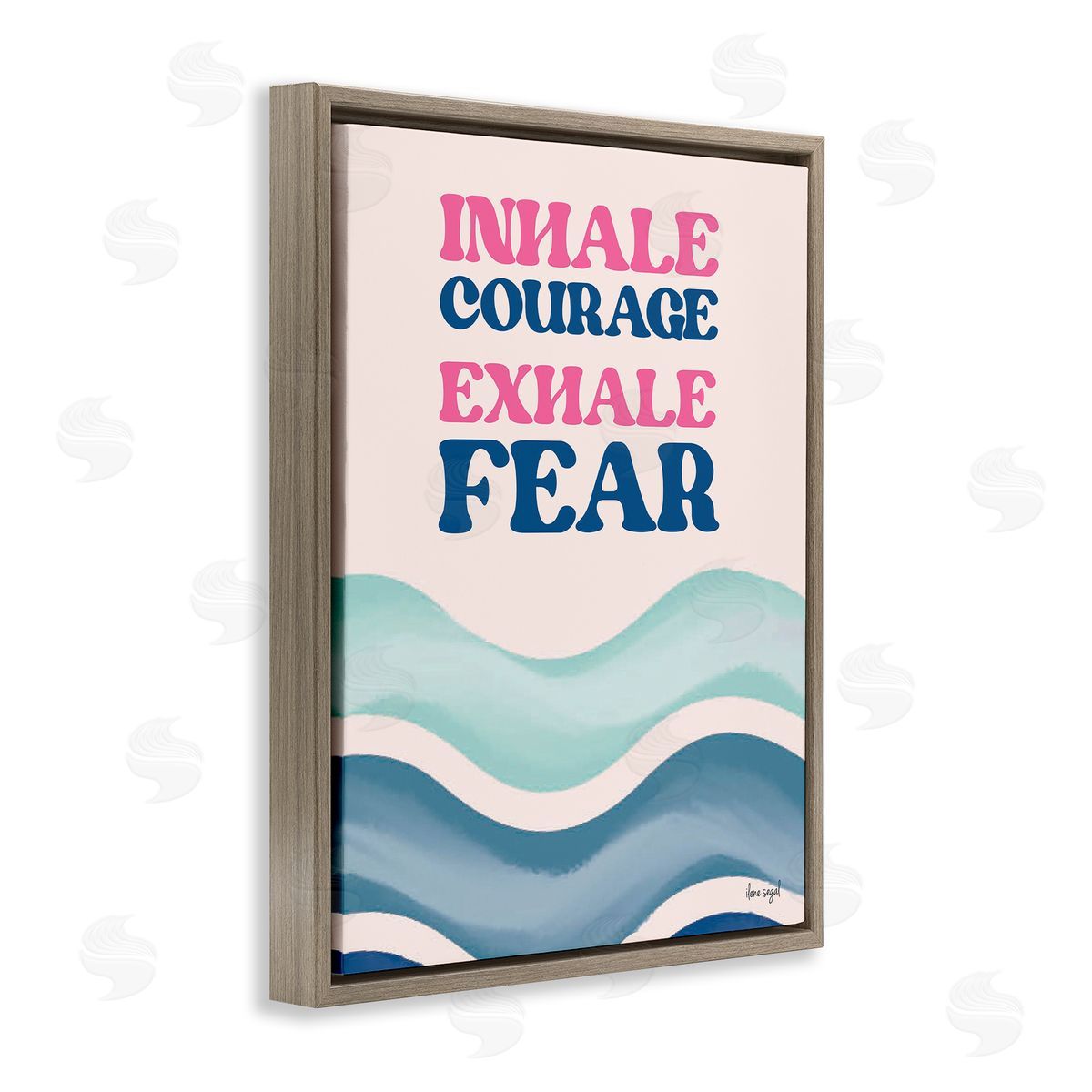 Ilene Segal Inhale Courage Exhale Fear Motivational Typography Sentiment Brown Floating Frame Canvas Wall Art Print