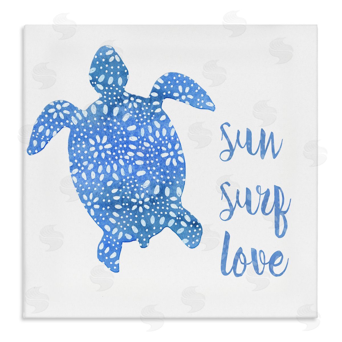 Jackie Decker Patterned Blue Sea Turtle Beach Phrase Calligraphy  Stretched Canvas Wall Art Print
